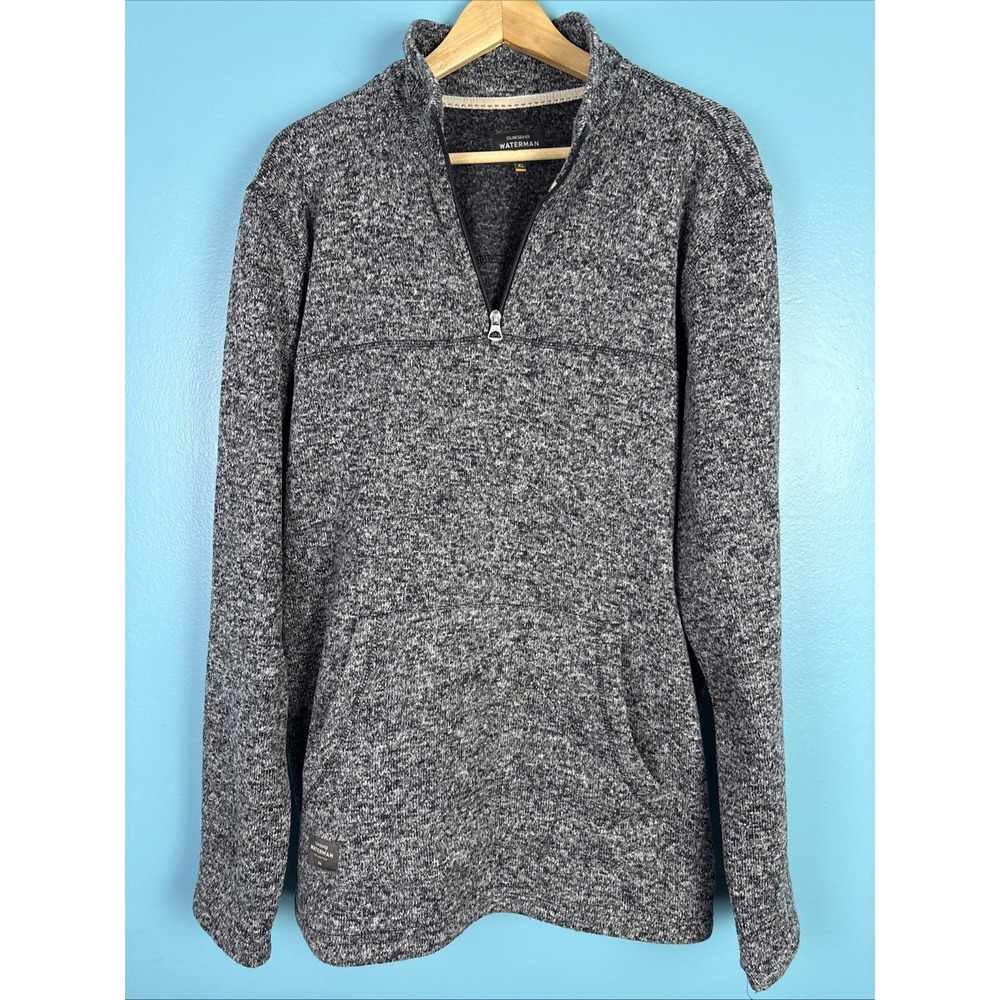 Quiksilver Waterman 1/4 Zip Kangaroo Pockets Xl Gray Heather Fleece Surf Skater